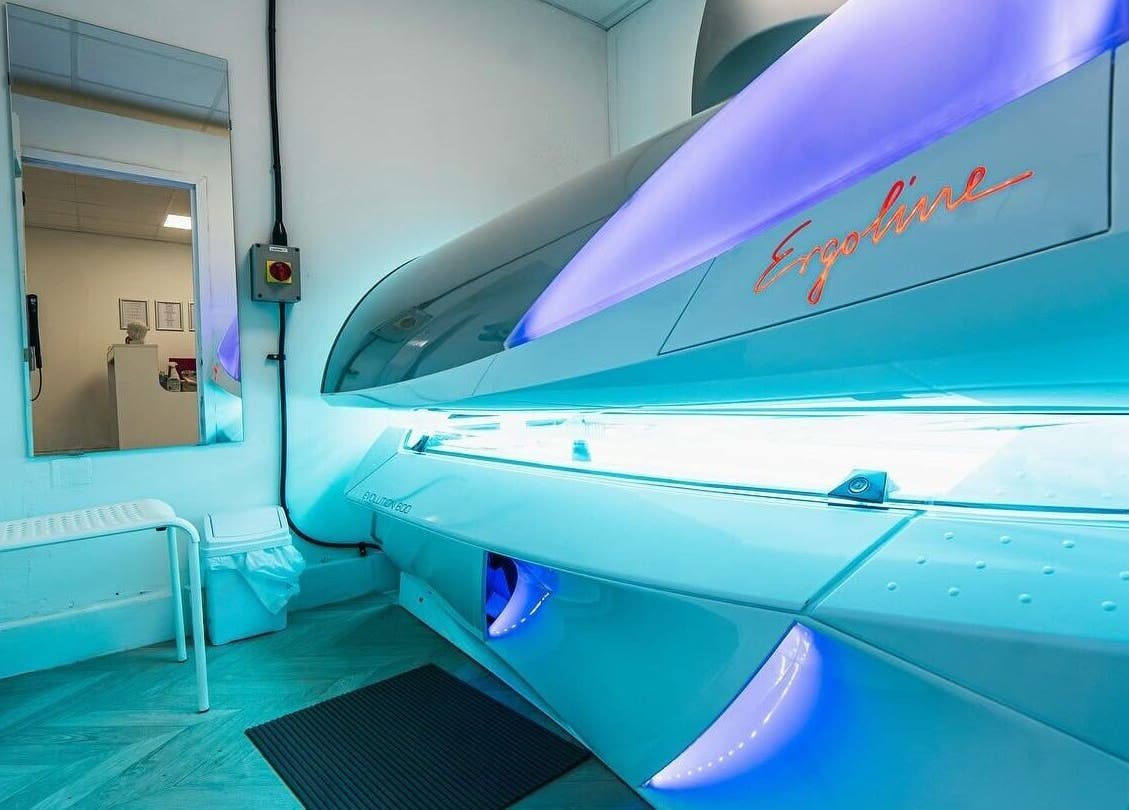 Modern tanning bed at Bronzed of Broadstone in Poole, England, GB, offering top-notch sunbed services.