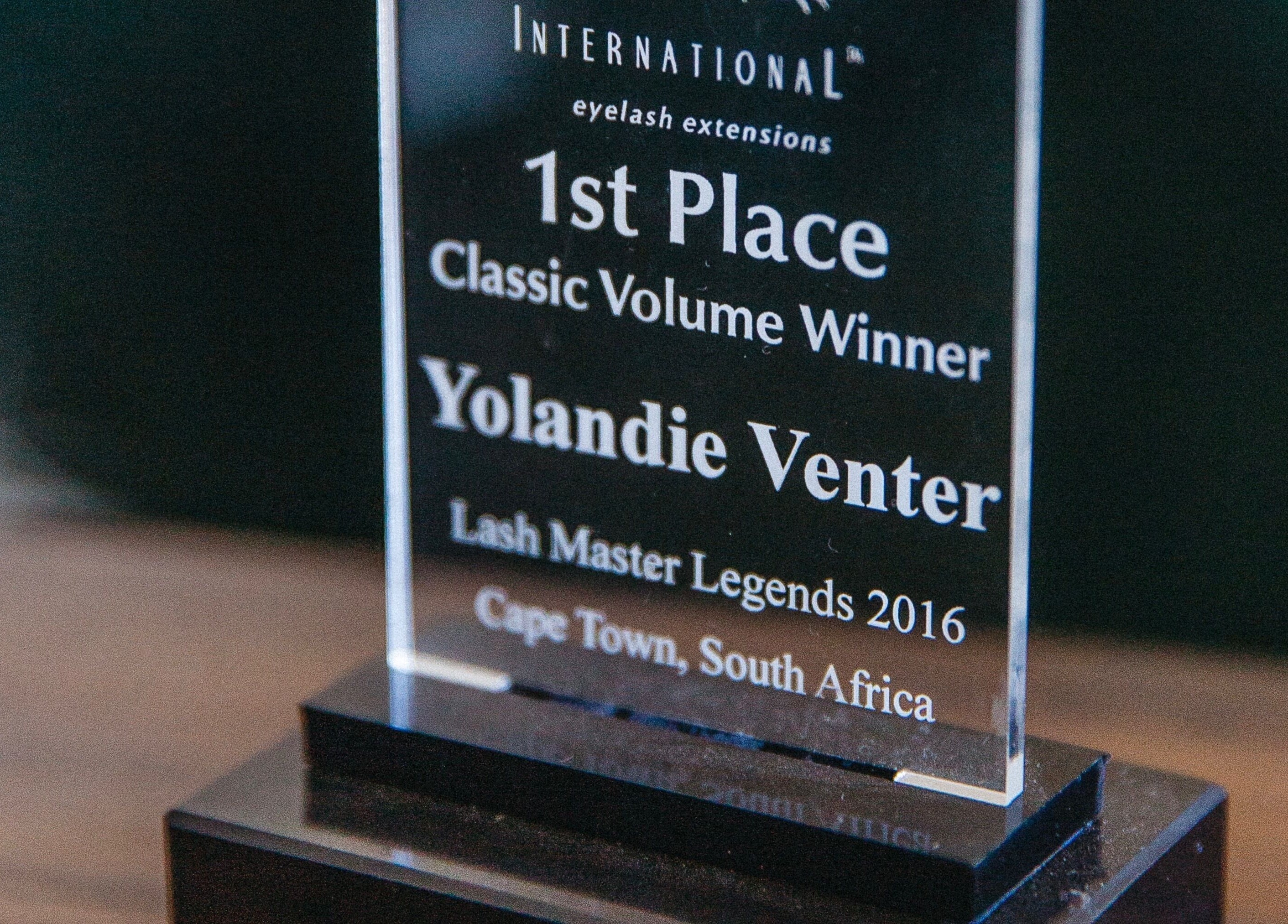 Award trophy at Yolandie’s Lash Extensions and Aesthetics in Cape Town, Western Cape, ZA.