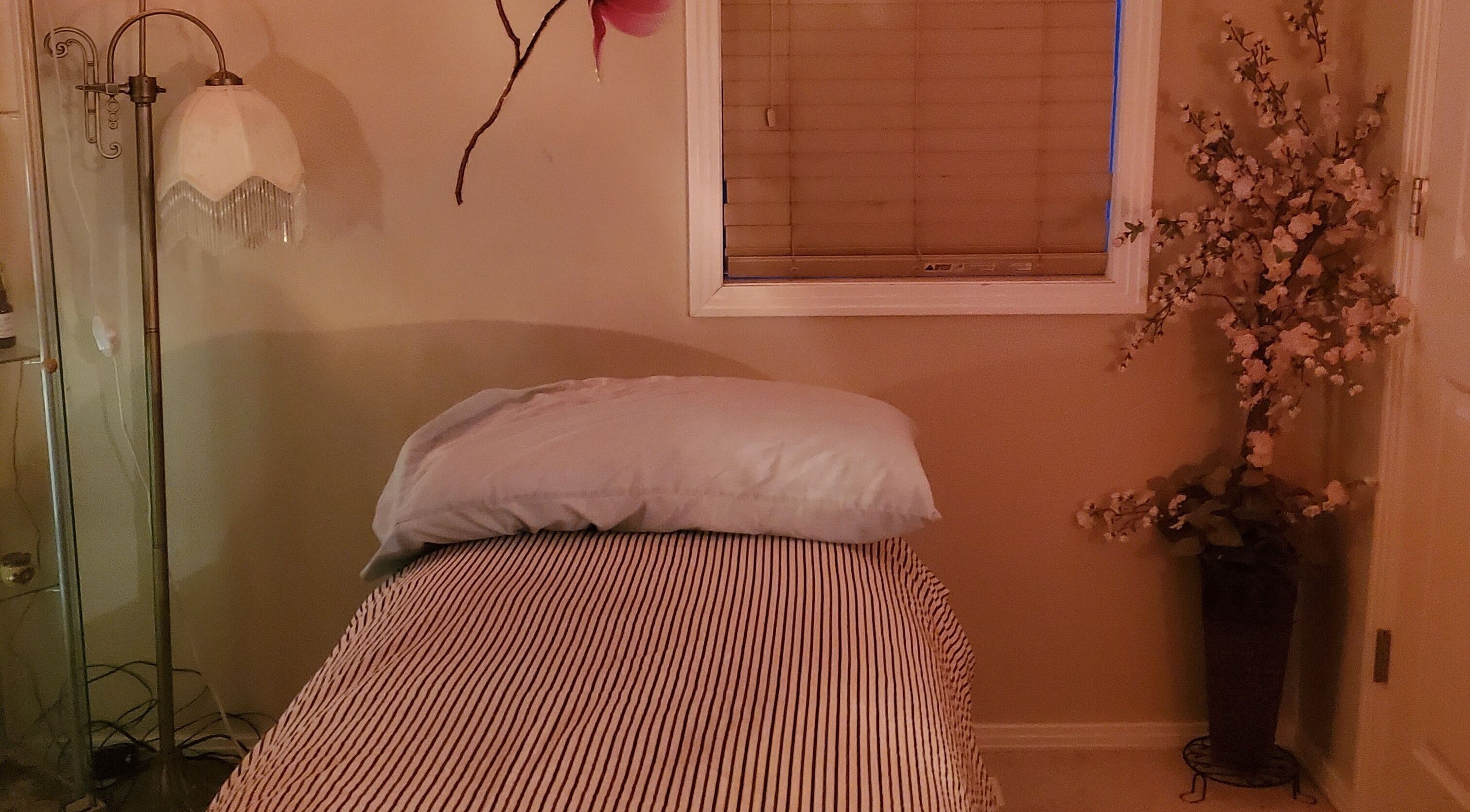 Tranquil massage room at Got Your Back Therapeutic Massage Services, Stony Plain, Alberta, CA.