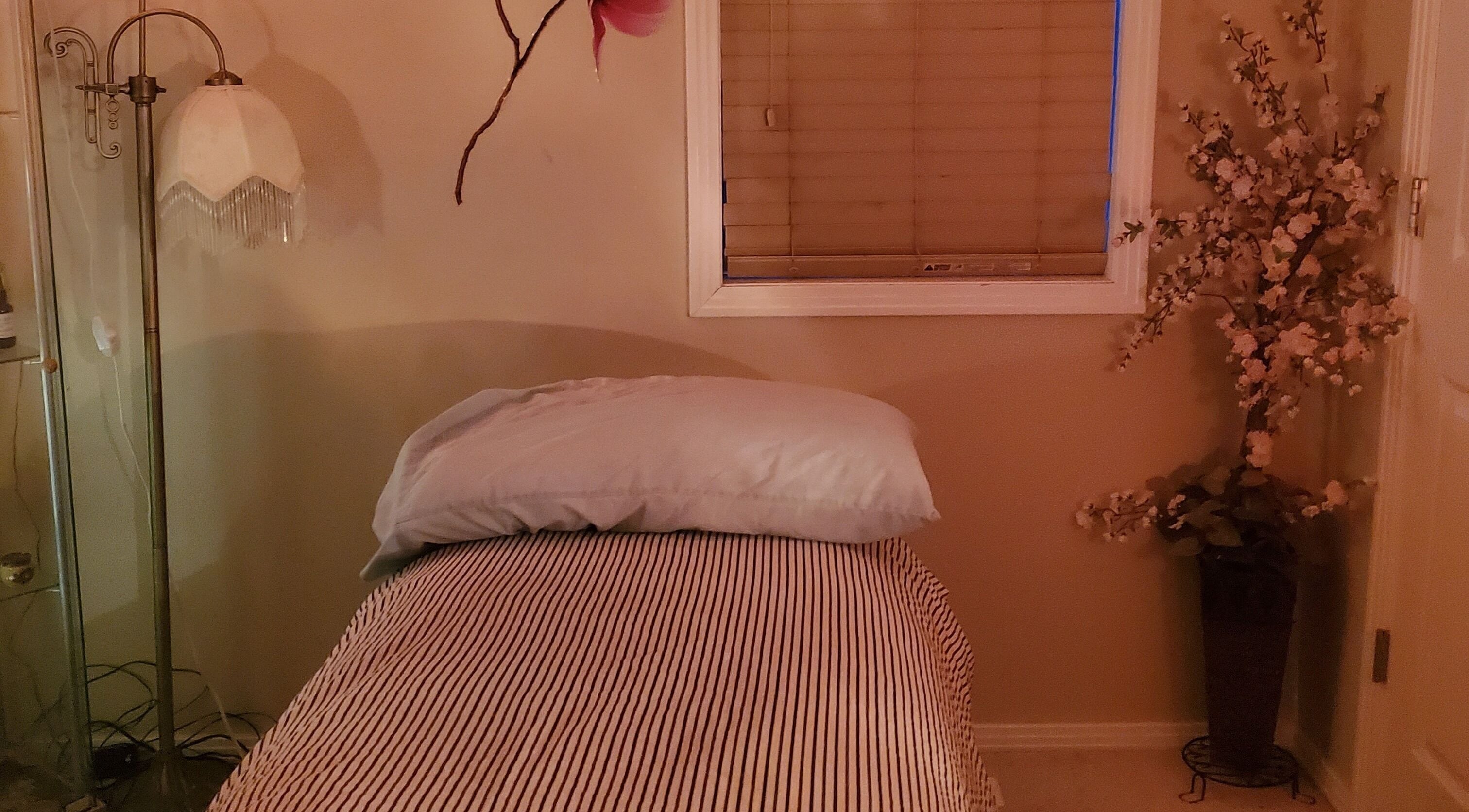 Tranquil massage room at Got Your Back Therapeutic Massage Services, Stony Plain, Alberta, CA.