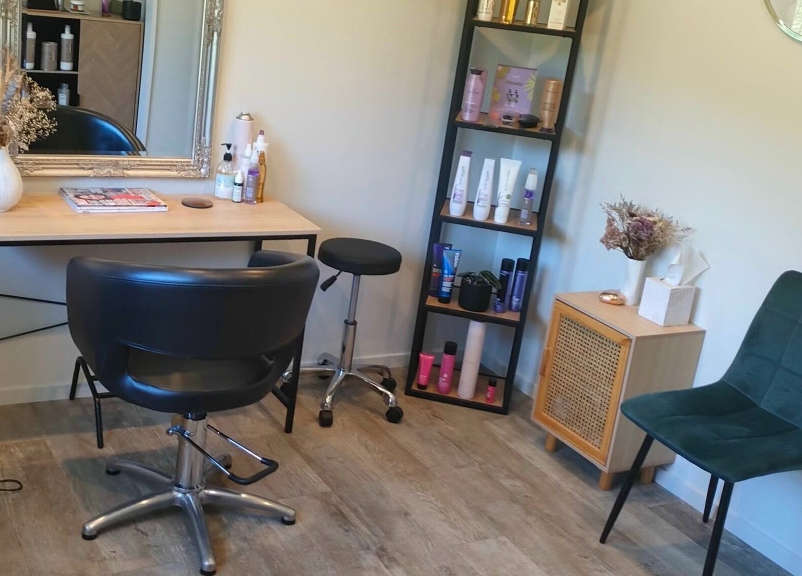Stylish salon setup at Beautify hair by Dee Charles, Nelson, Nelson, NZ with chic decor and hair products.