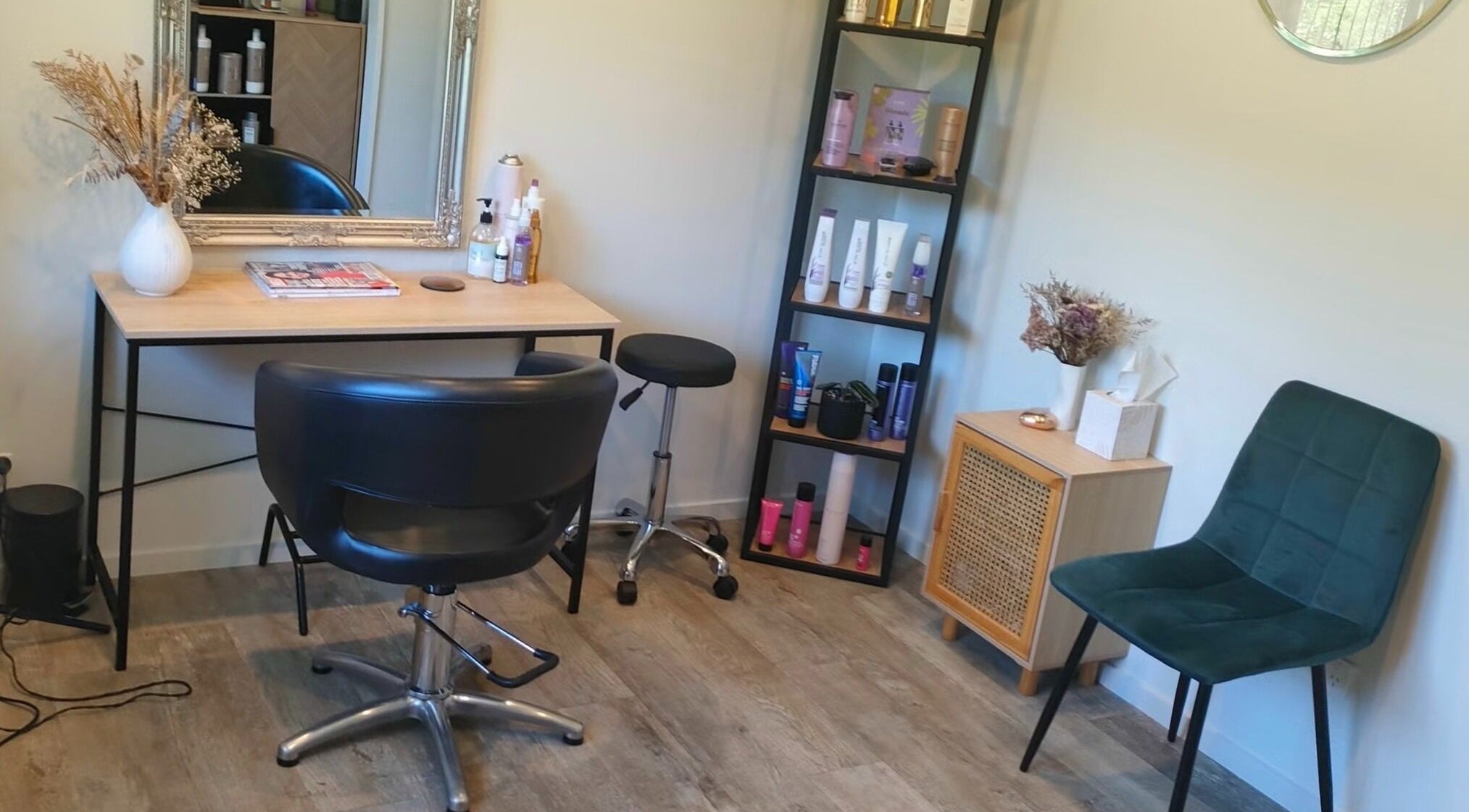 Stylish salon setup at Beautify hair by Dee Charles, Nelson, Nelson, NZ with chic decor and hair products.