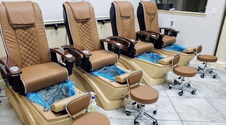 Luxurious pedicure chairs at Lunar Nails in The Villages, Florida, US ready for a relaxing session.