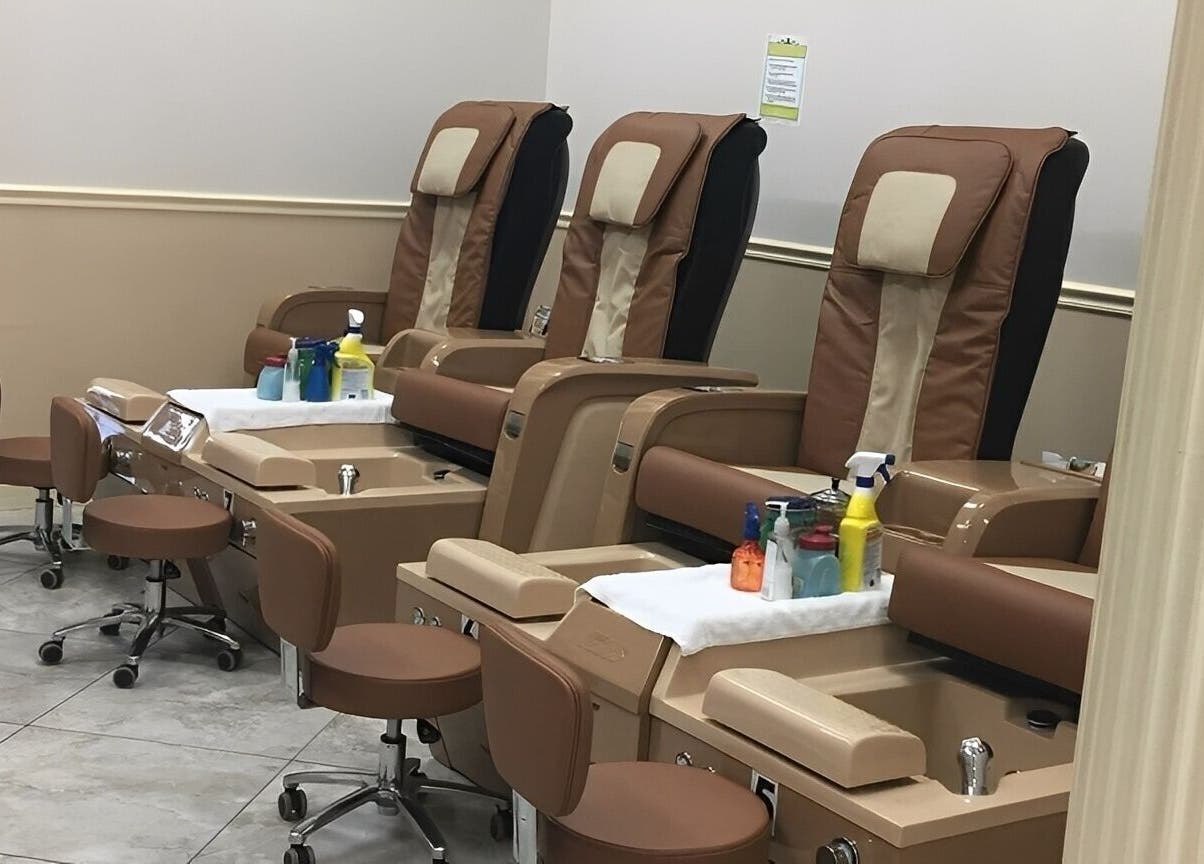 Elegant pedicure chairs at Lunar Nails, The Villages, Florida, US, offering relaxation and comfort.