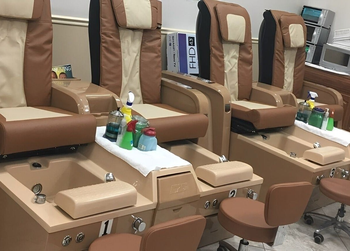 Comfortable pedicure chairs at Lunar Nails, The Villages, Florida, US, ready for a relaxing beauty experience.