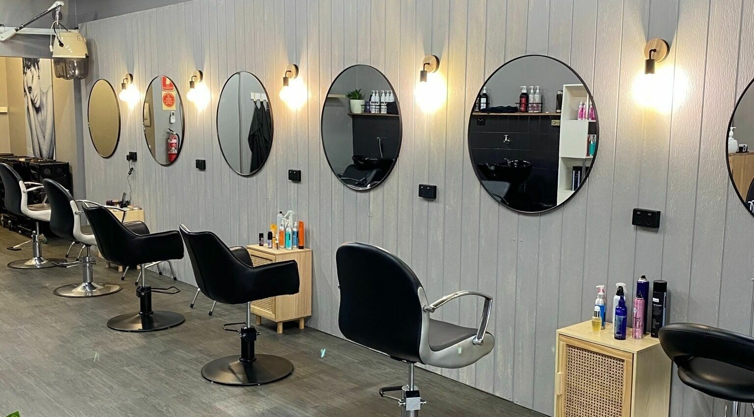 Whisp at Richmond salon interior with stylish chairs and mirrors in Richmond, Tasmania, AU.