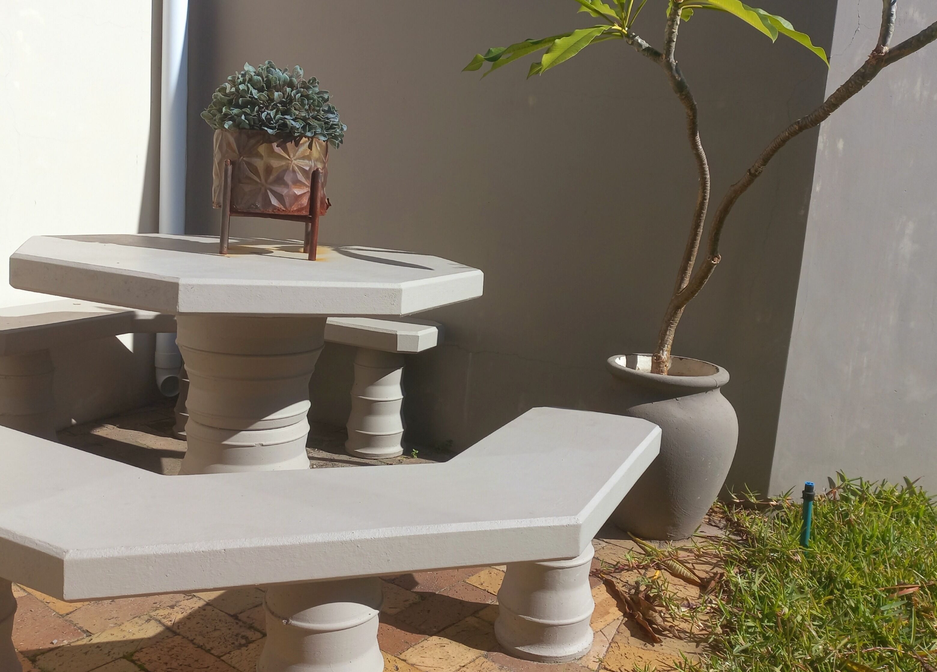 Cozy outdoor seating at Vanilla Touch Studios - Edgemead Cape Town, Cape Town, Western Cape, ZA with a succulent and tree.