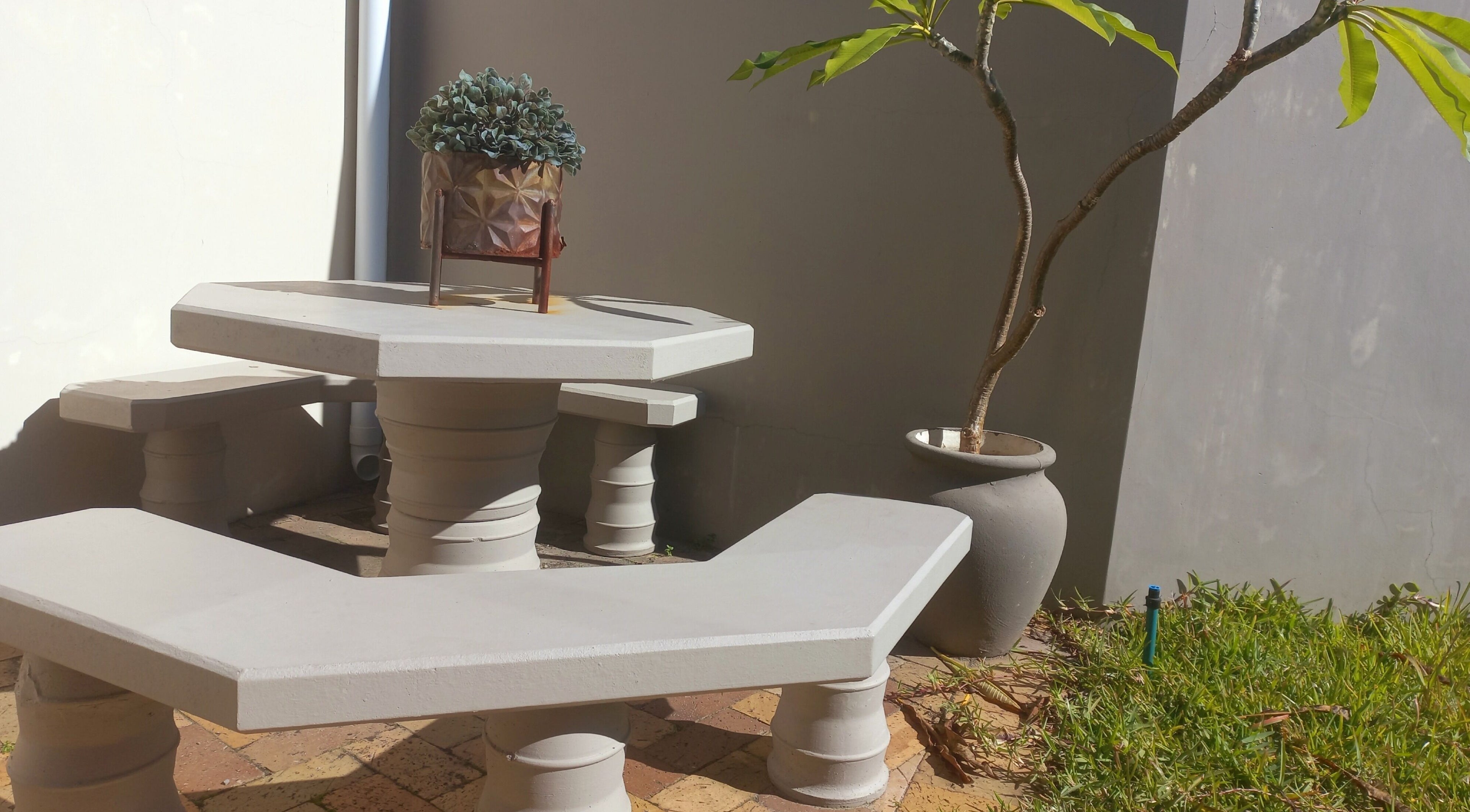 Cozy outdoor seating at Vanilla Touch Studios - Edgemead Cape Town, Cape Town, Western Cape, ZA with a succulent and tree.