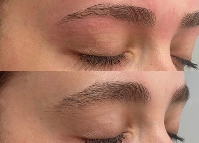 Eyebrow shaping before and after at SP Beauty Bar, Sydney, New South Wales, AU.