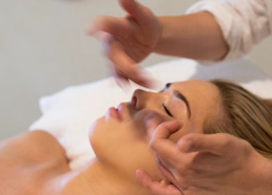 Facial massage at Kondōu spa, Kincumber, New South Wales, AU, promoting relaxation and wellness.