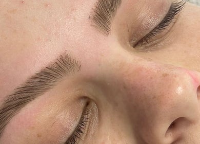 Close-up of perfectly groomed eyebrows at The Lash Lounge, Agnes Water, Queensland, AU.