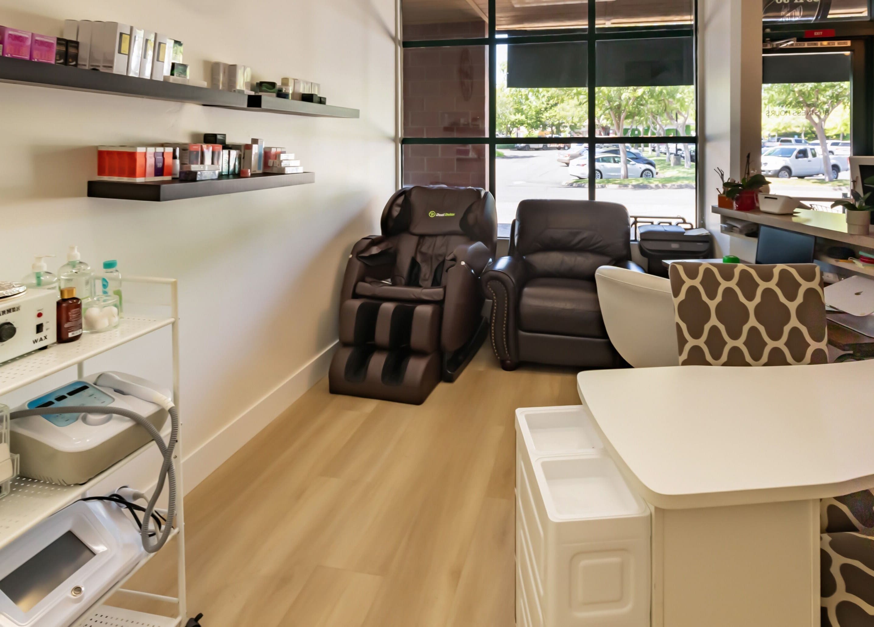Comfortable spa chairs at Ava’s Skin Care and Lash Studio in San Jose, California, US.