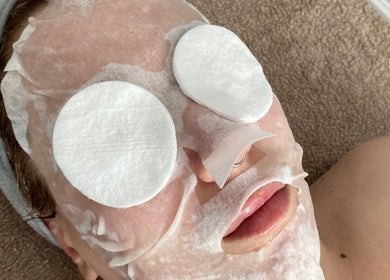 Client enjoys a relaxing facemask treatment at Radiant by Julie, Derby, England, GB.