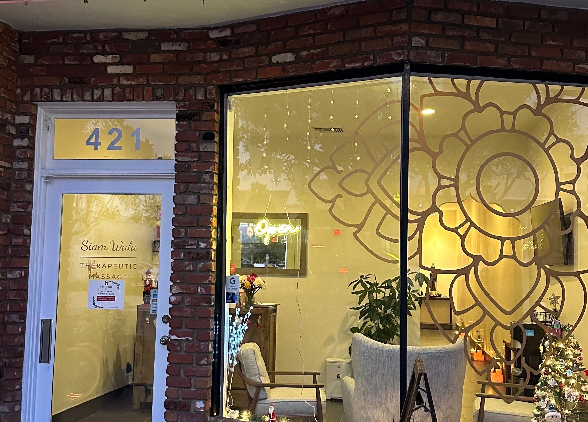Front view of SIAM WALA Therapeutic Massage in El Segundo, California with inviting decor.