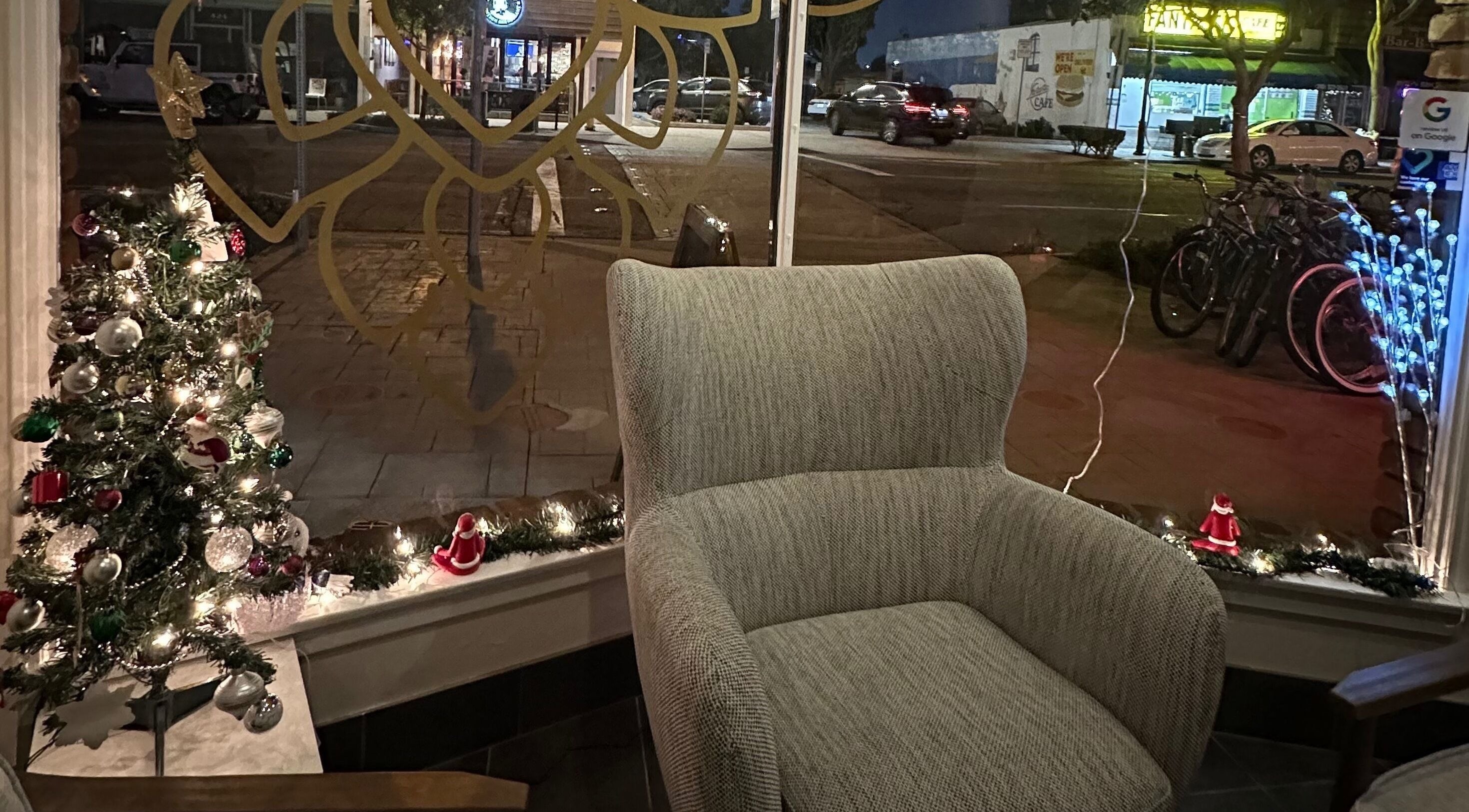 Relaxing chair by festive decor at SIAM WALA Therapeutic Massage, El Segundo, California, US.
