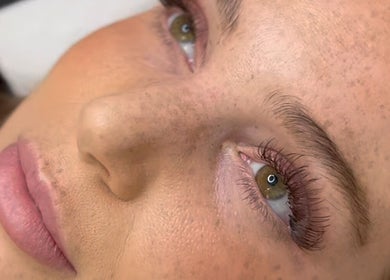 Close-up of eyelash extensions at LSL Lash Studio Red Bank, Red Bank, New Jersey, US.