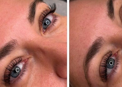 Close-up of enhanced lashes at LSL Lash Studio Red Bank, located in Red Bank, New Jersey, US.