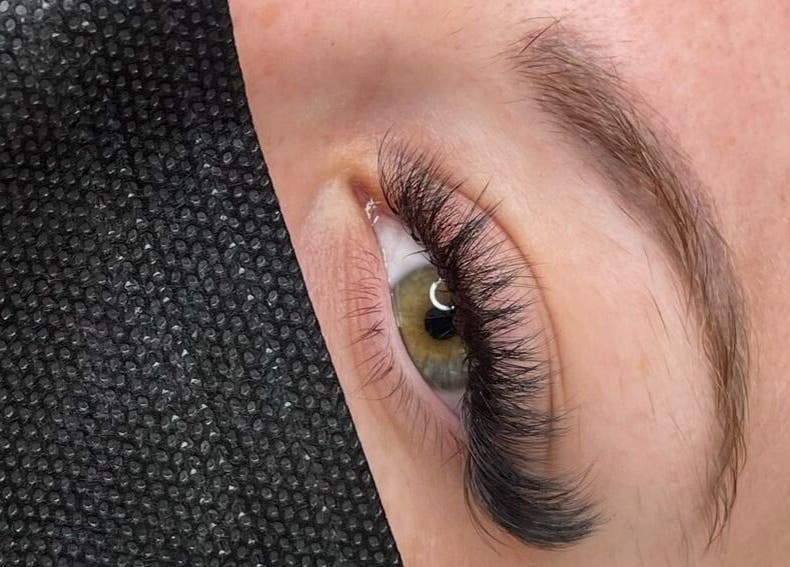 Eye with elegant lash extensions at LSL Lash Studio Red Bank, Red Bank, New Jersey, US.