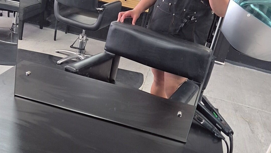 Modern salon chair and mirror setup at Cheyenne and Co, Tokoroa, Waikato, NZ.