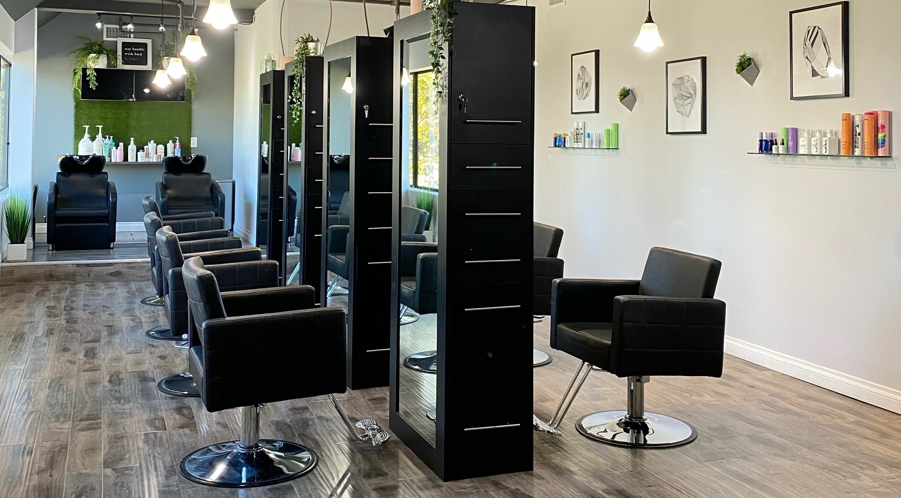 Modern salon chairs at Trapqueen Salon, San Diego, California, US, perfect for a luxurious hair treatment.