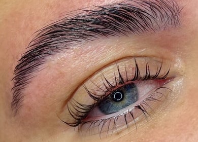 Close-up of eyebrow and lashes at Aurora Beauty Cheshire, Congleton, England, GB showcasing expert grooming.