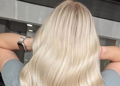 Blonde hair styled with waves at Hair by Karina Brown, Leeds, England, GB.