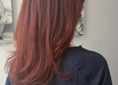Vibrant auburn hair styled by Hair by Laura Pierini in Massapequa, New York, US, showcasing rich color and shine.