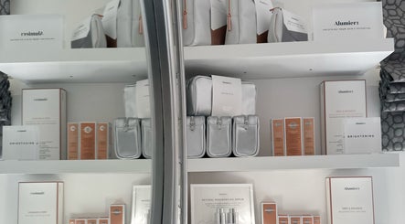 AlumierMD products on shelves at Rebecca Beards Clinic in Bridgend, Wales, CF31 2ES, GB.