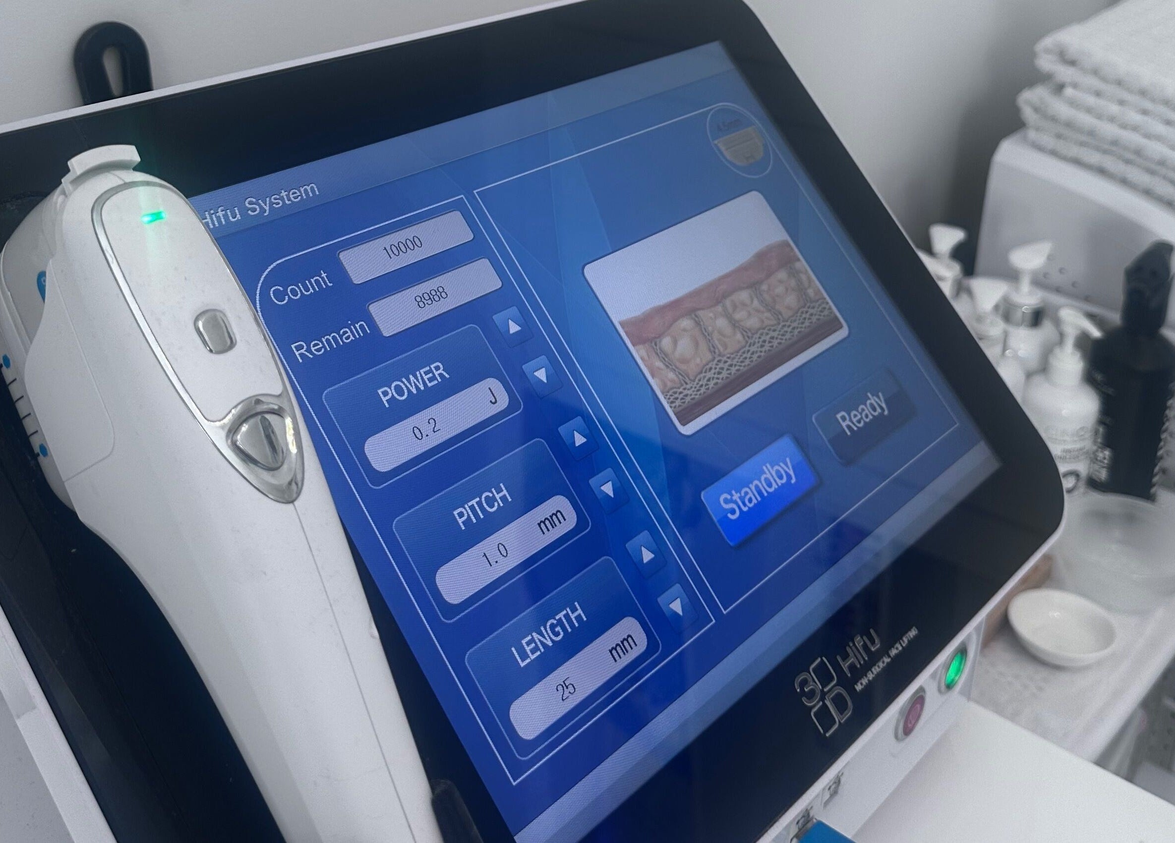 Advanced treatment machine at Rebecca Beards Clinic, Bridgend, Wales, CF31 2ES, GB, showcasing technology.