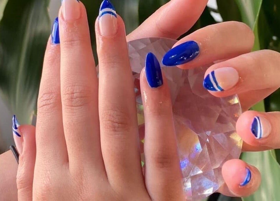 Elegant navy blue nail art at Color Cravings Beauty Salon, Bu Quwah, Northern Governorate, BH.