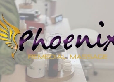 Phoenix Remedial Massage logo against serene background in Belford, New South Wales, AU.