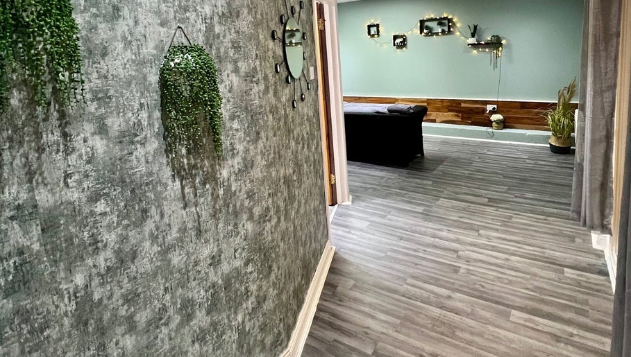 Chic hallway at Blossom Beauty in Abbeyleix, County Laois, IE, featuring modern decor and elegant flooring.