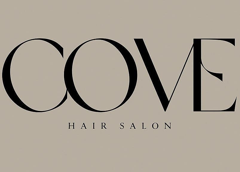Cove Hair Salon logo set against a stylish beige background in Stafford, England, GB.