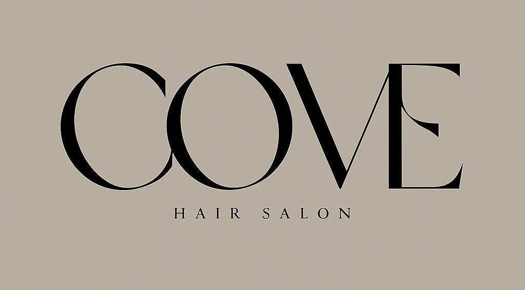 Cove Hair Salon logo set against a stylish beige background in Stafford, England, GB.