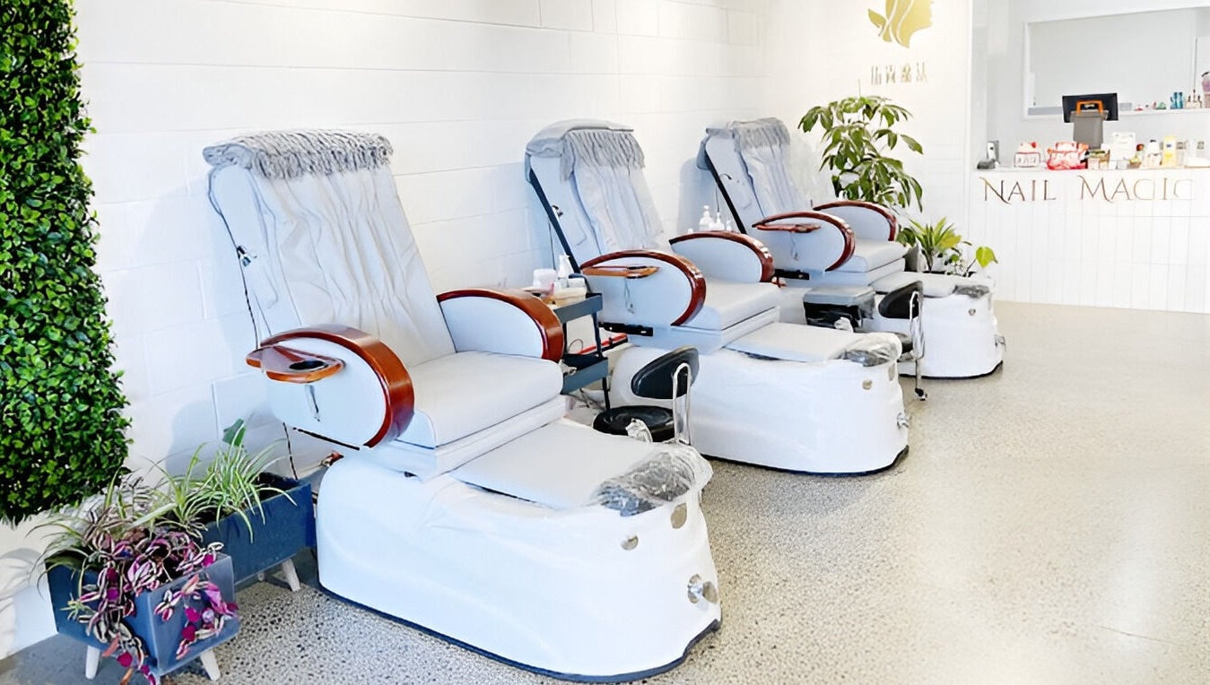 Luxury pedicure chairs at Nail Magic, Auckland, Auckland, NZ. Modern and inviting salon ambiance.