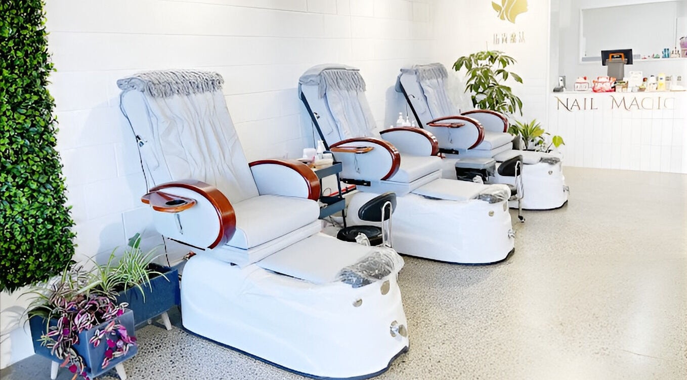 Luxury pedicure chairs at Nail Magic, Auckland, Auckland, NZ. Modern and inviting salon ambiance.