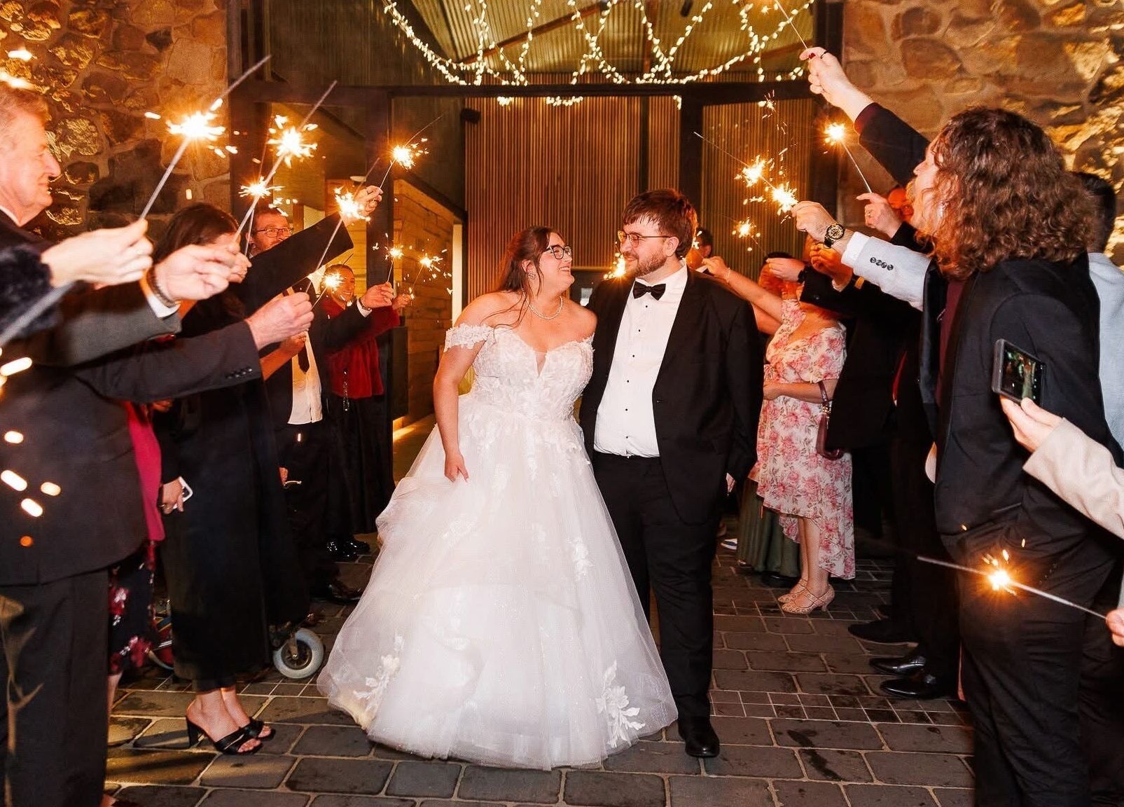 Wedding celebration with sparklers at The Afterglow Spray Tans, Greenwith, South Australia, AU.