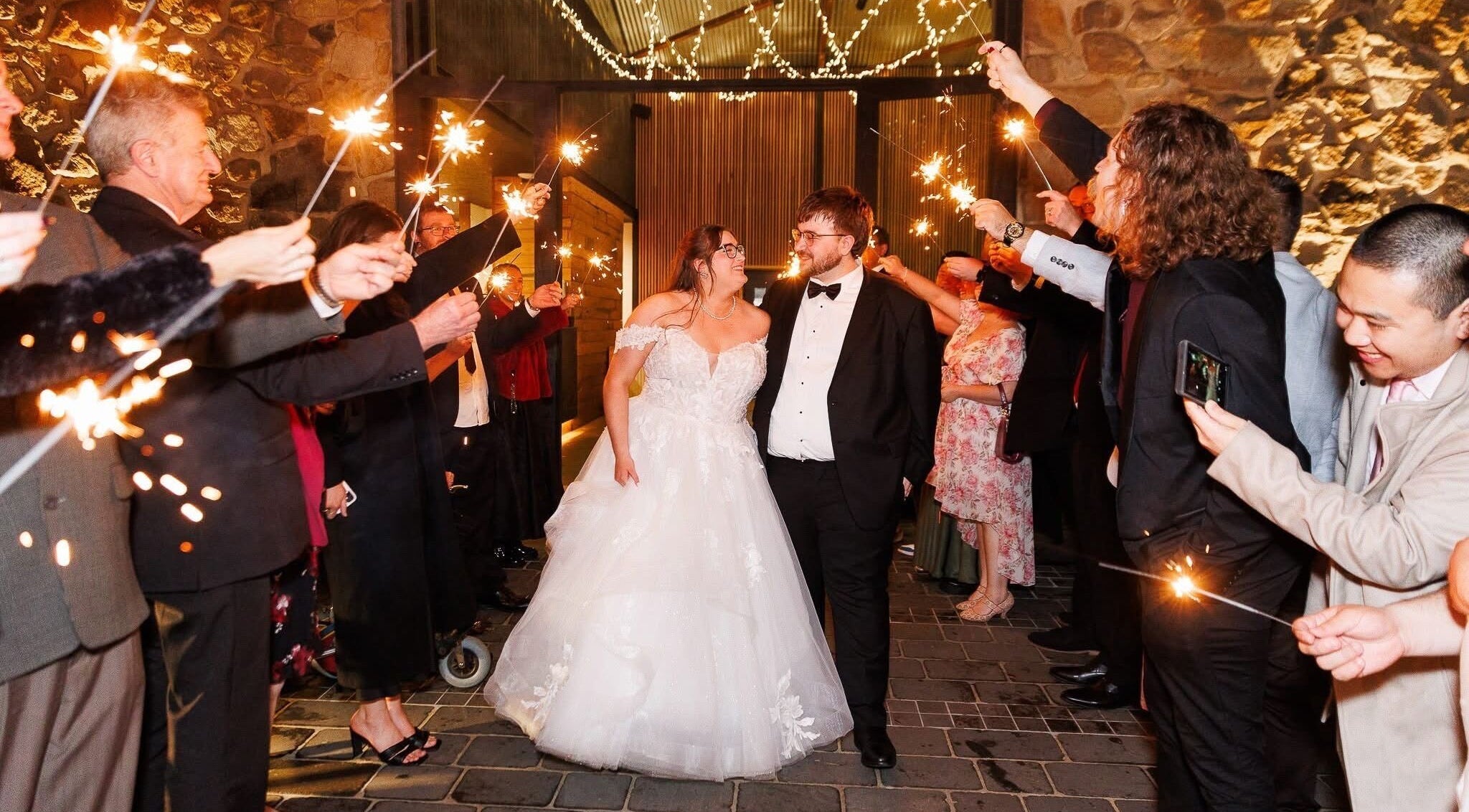 Wedding celebration with sparklers at The Afterglow Spray Tans, Greenwith, South Australia, AU.