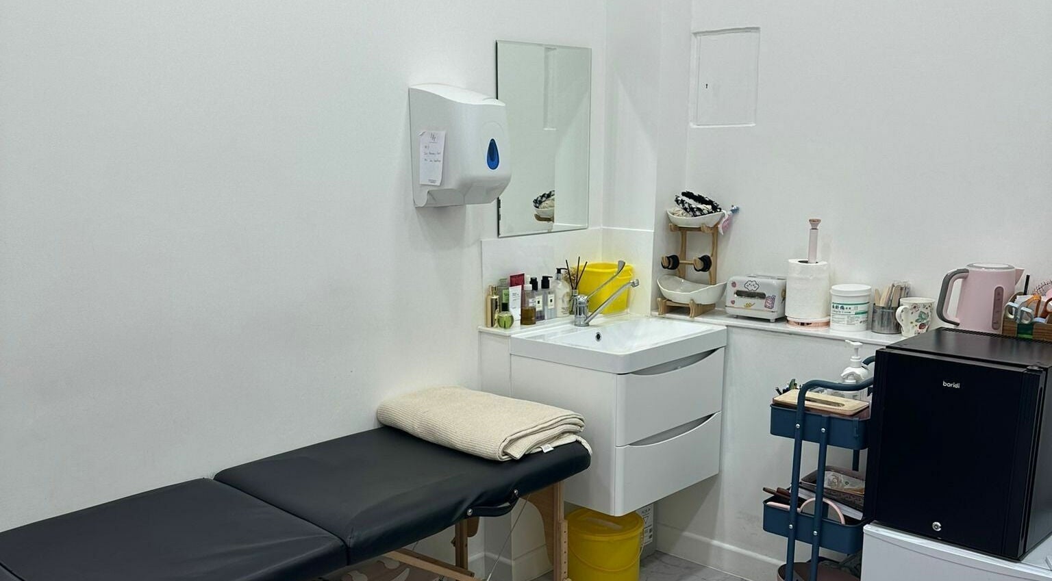 Cozy treatment room at Z.Z SkinCare London, featuring a massage table in London, England, GB.