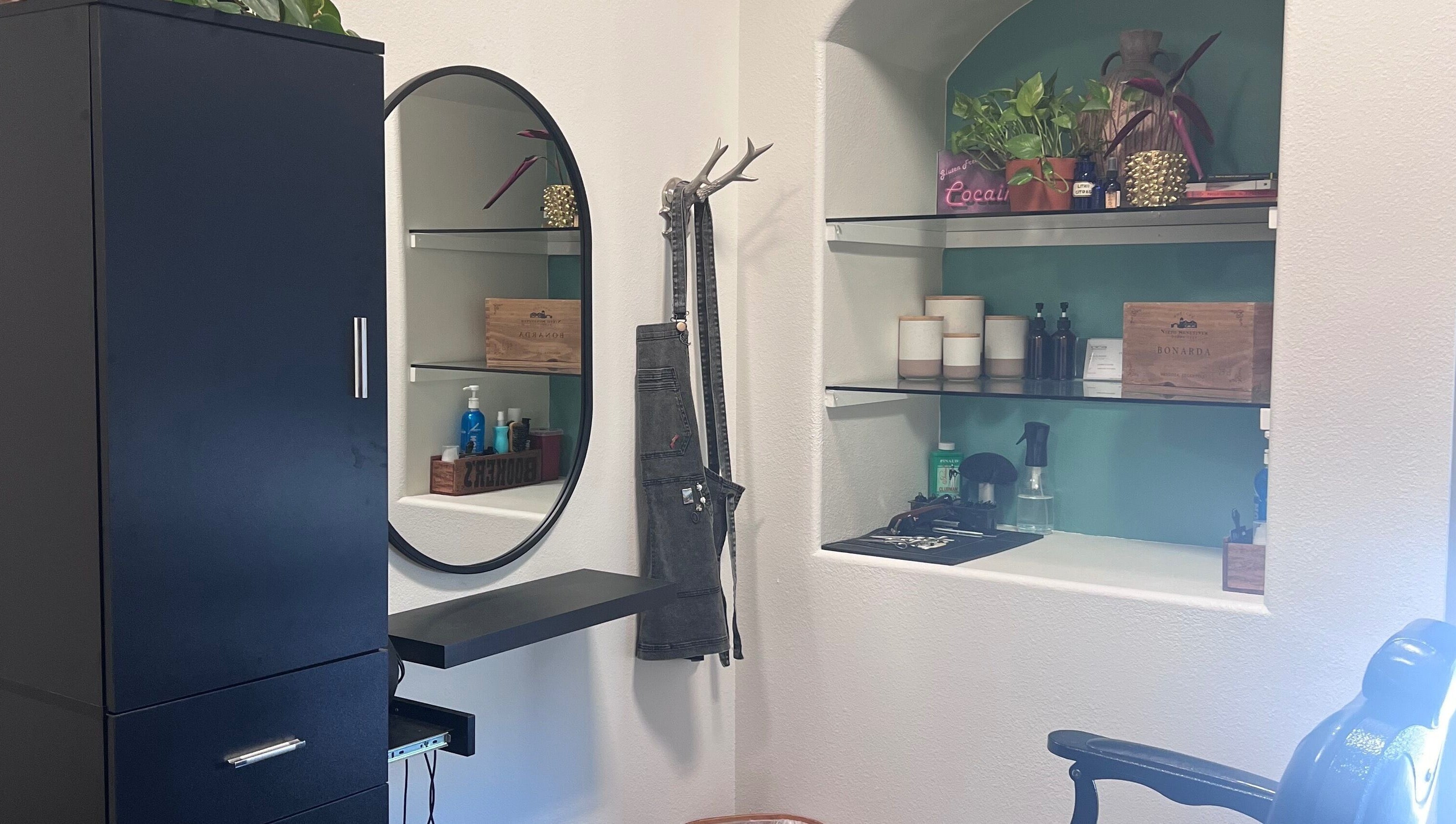 Modern styling area at LFG Styling by Lauren in Los Angeles, California, US with sleek decor and essentials.