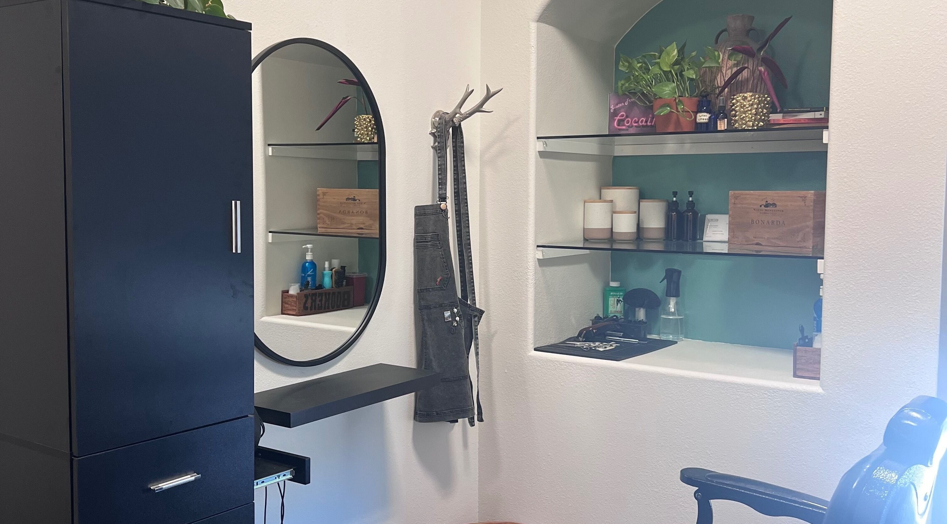 Modern styling area at LFG Styling by Lauren in Los Angeles, California, US with sleek decor and essentials.