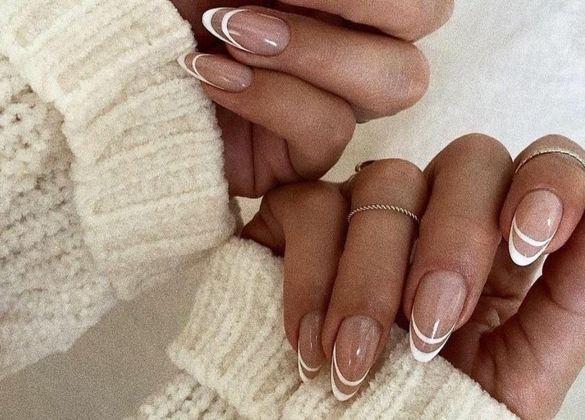 Elegant French manicure at Nail’d It x Harvey Nichols Edinburgh, Edinburgh, Scotland, GB. Perfectly styled nails.