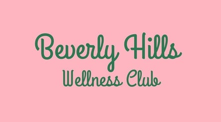 Stylish logo of Beverly Hills Wellness Club on a pink background, Beverly Hills, California, US.