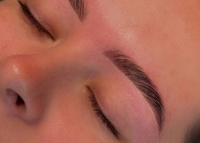 Close-up of perfectly sculpted eyebrows at Plan B Beauty, Broadford, Victoria, AU.