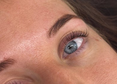 Close-up of perfectly groomed eyebrows and lashes at Plan B Beauty, Broadford, Victoria, AU.