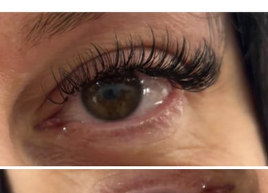Close-up of elegant eyelash extensions at Feel Good with Somemetime, Rosyth, Scotland, GB.