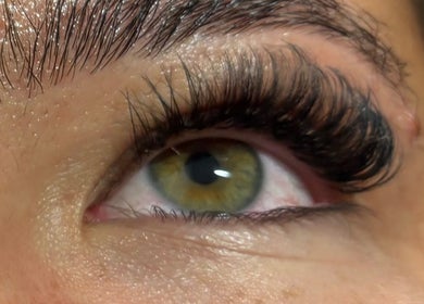 Close-up of elegant eyelash extensions at Feel Good with Somemetime in Rosyth, Scotland, GB.