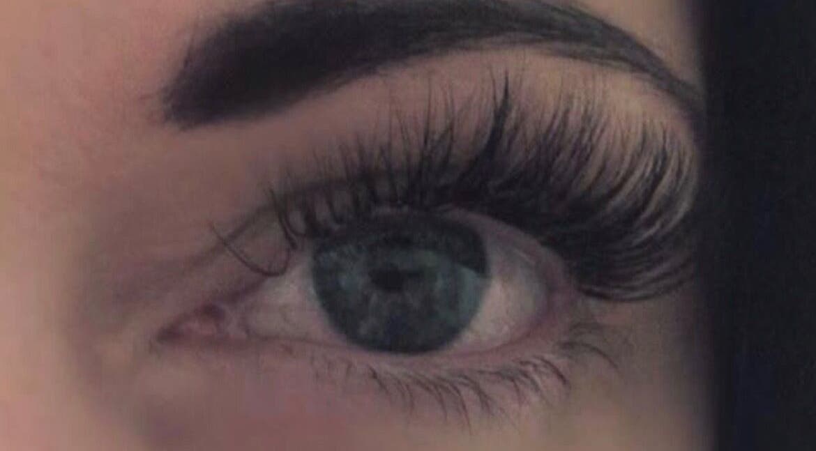 Close-up of a beautifully enhanced eye with long lashes at Feel Good with Somemetime, Rosyth, Scotland, GB.