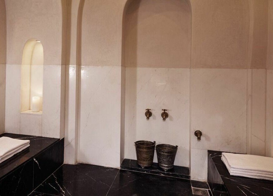 Luxurious hammam at Farnatchi Spa, featuring traditional decor in Marrakesh, Marrakesh-Safi, MA.
