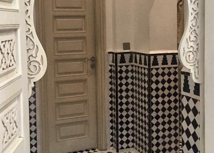 Intricate Moroccan mosaic design at Farnatchi Spa, Marrakesh, Marrakesh-Safi, MA.